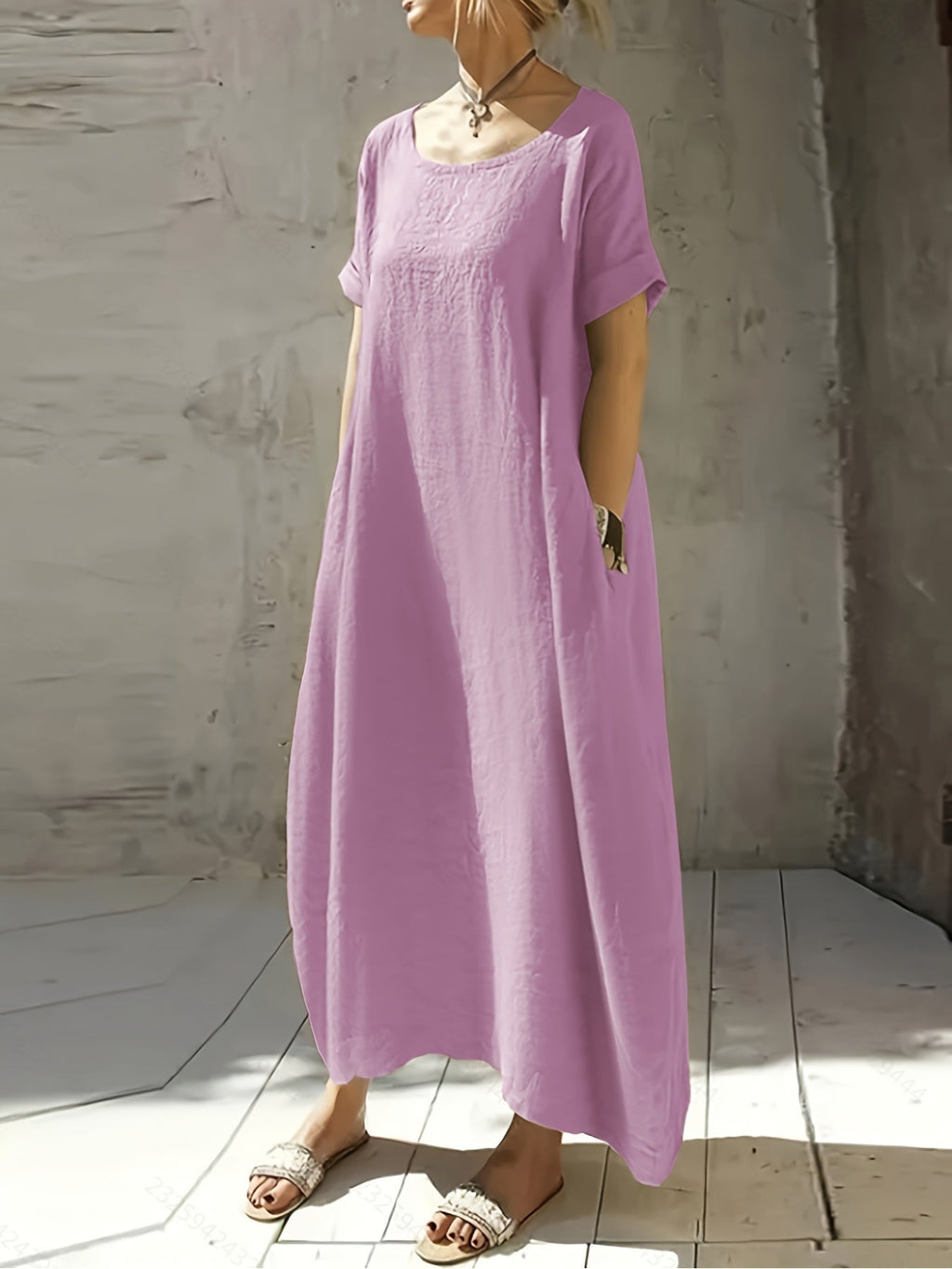 Elvarra | Losse Maxi Jurk met Zakjes – Korte Mouwen, Ademend, Casual Zomerjurk