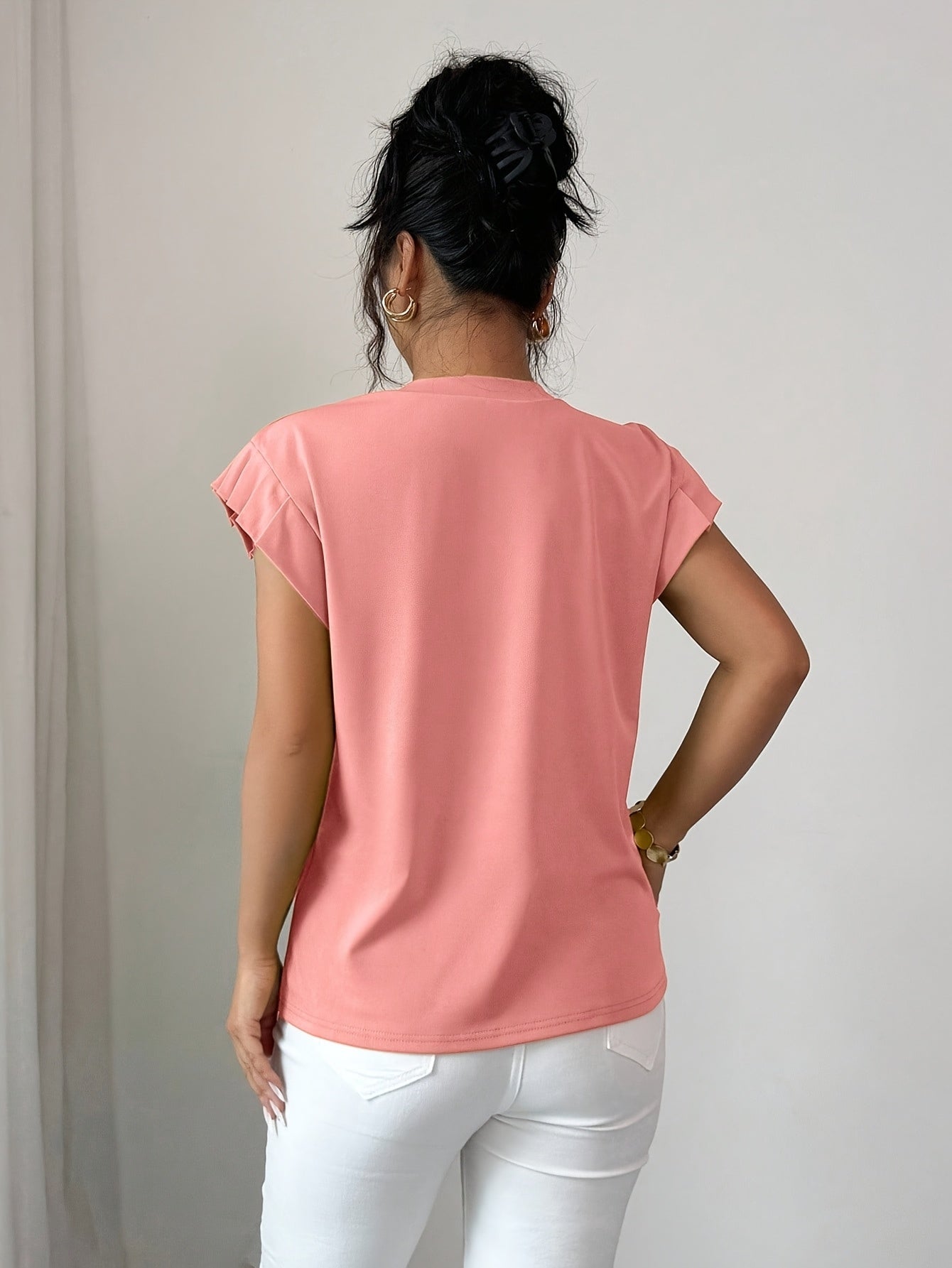 Selindra | 3D Bloemen T-shirt – Kleurblok Casual Top, Mouwloos, Comfortabel Everyday Tee