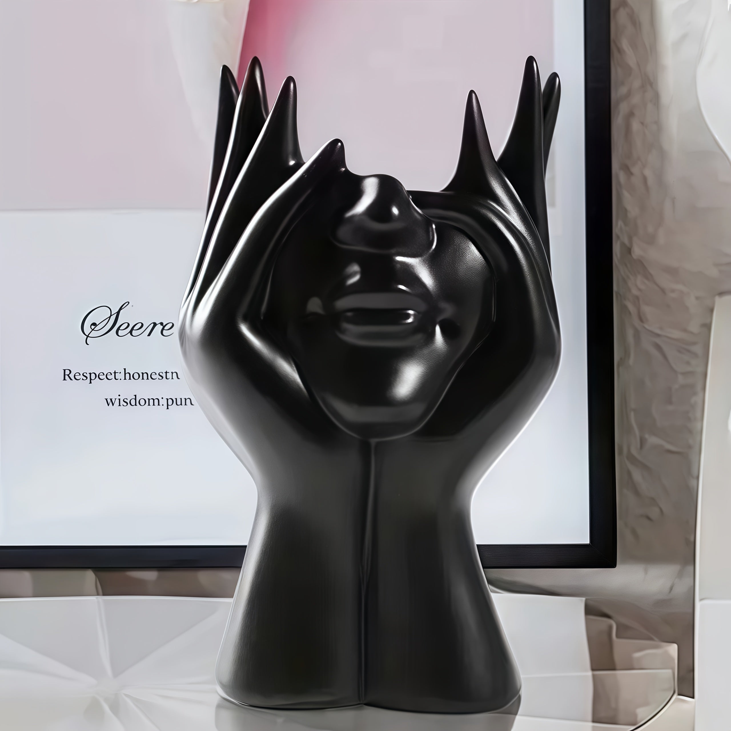 BrushMuse | Beeldhouwwerk make-upborstelhouder – Artistieke cosmetica-organizer