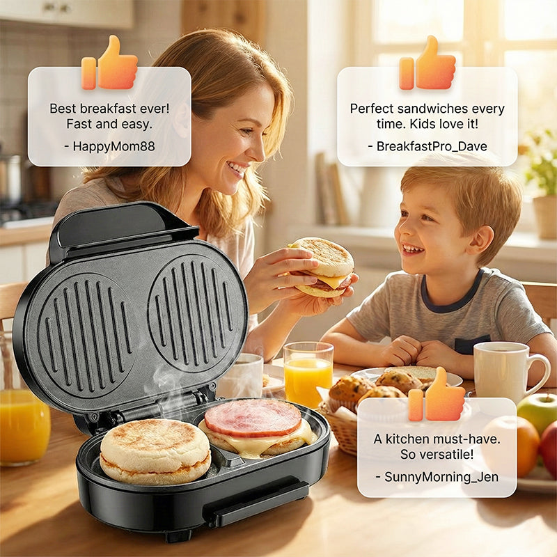 BreakfastPro | Elektrische Dubbele Ontbijtmaker – Anti-aanbak Grill, Omelet- & Sandwichmaker