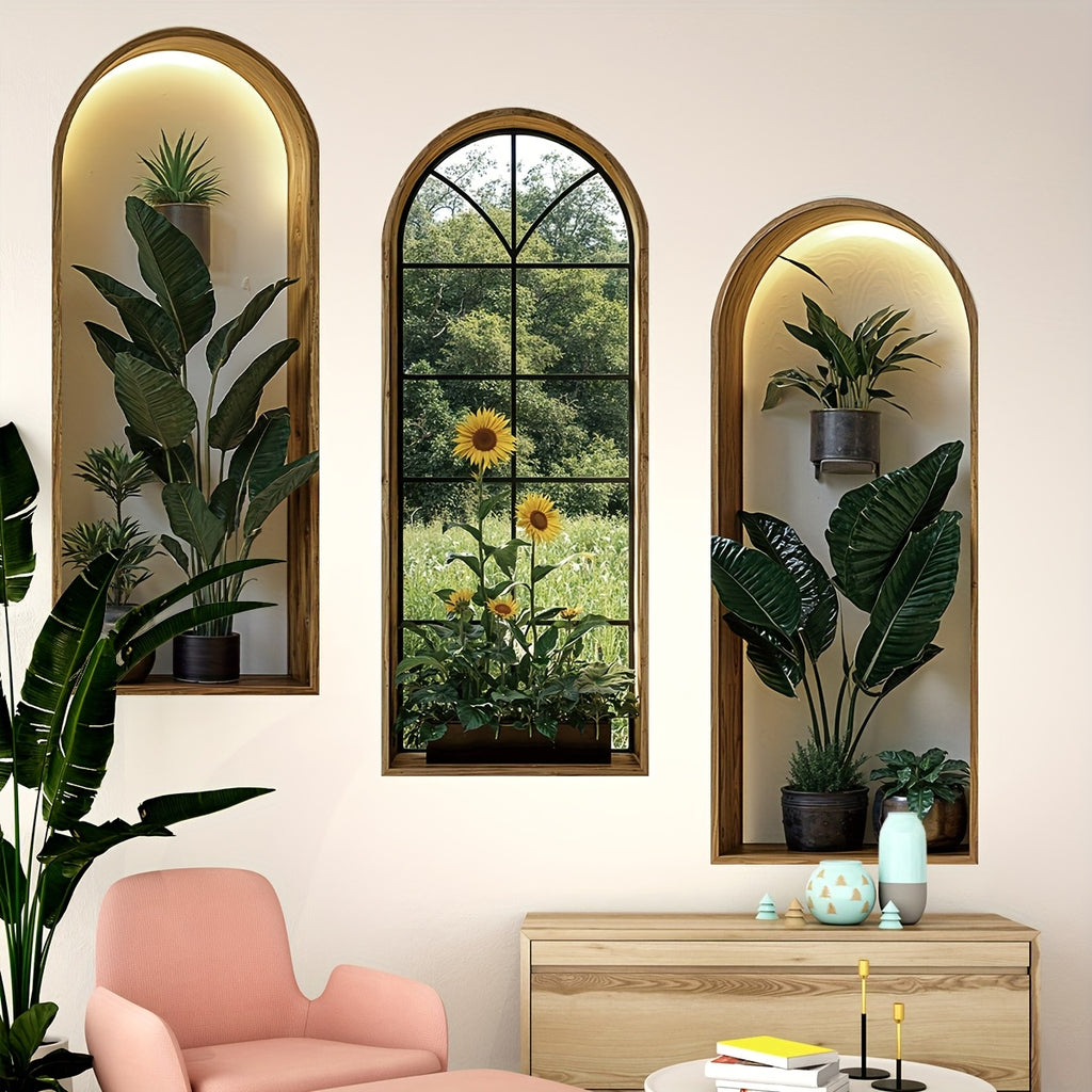 Archscape | 3-Delige Gebogen Nepraam Muurstickers – Realistisch Tropisch Plantenontwerp