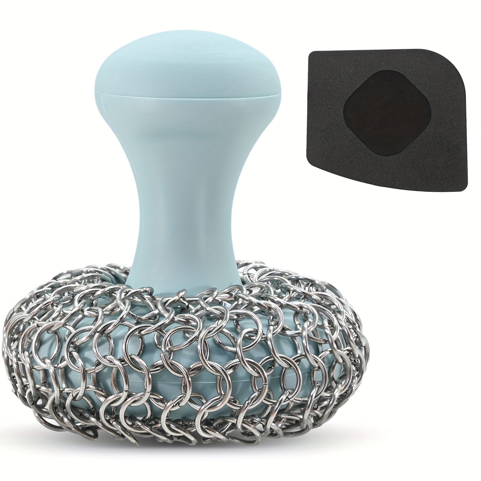 ToughMesh | 2 stuks heavy-duty gietijzeren en siliconen pannenschuursponsjes – maliënkoldertextuur, krasvrije