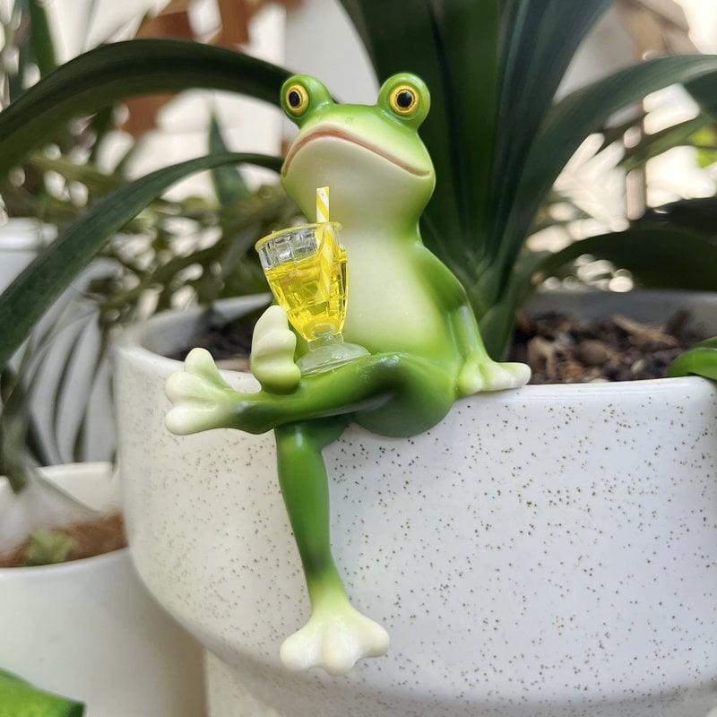 FroggySip | Hars Drinkende Kikker Plant Pot Hanger Beeldje - Tuindecoratie, Binnen Buiten Plantenbak Toebehoren