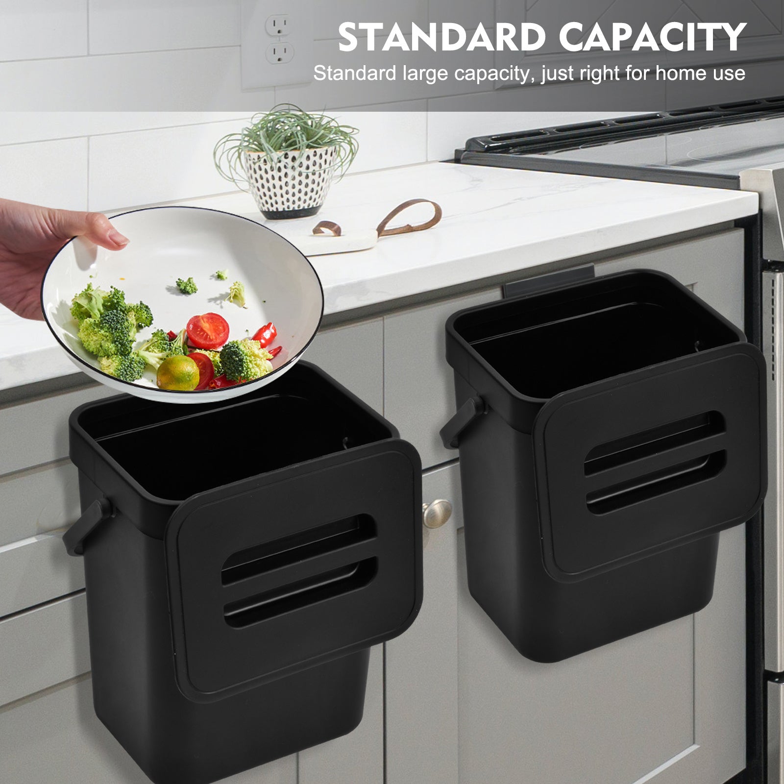 WasteWise | Compacte keukencompostbak – Afvalbak voor op het aanrecht en om op te hangen