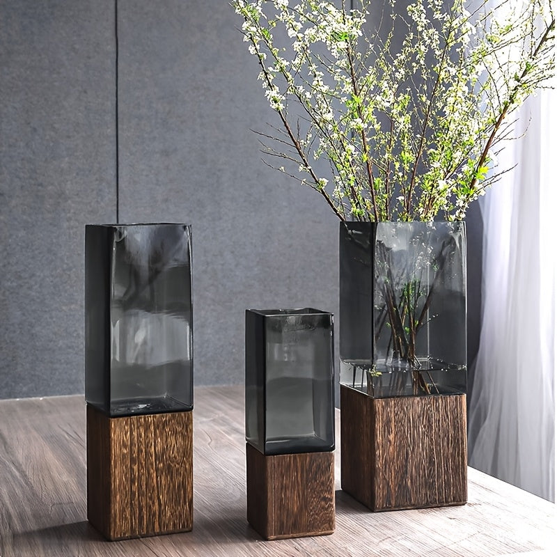 ElementVase | Moderne Acryl Decoratieve Vaas met Houten Voet - Rustiek Elegante Woondecoratie
