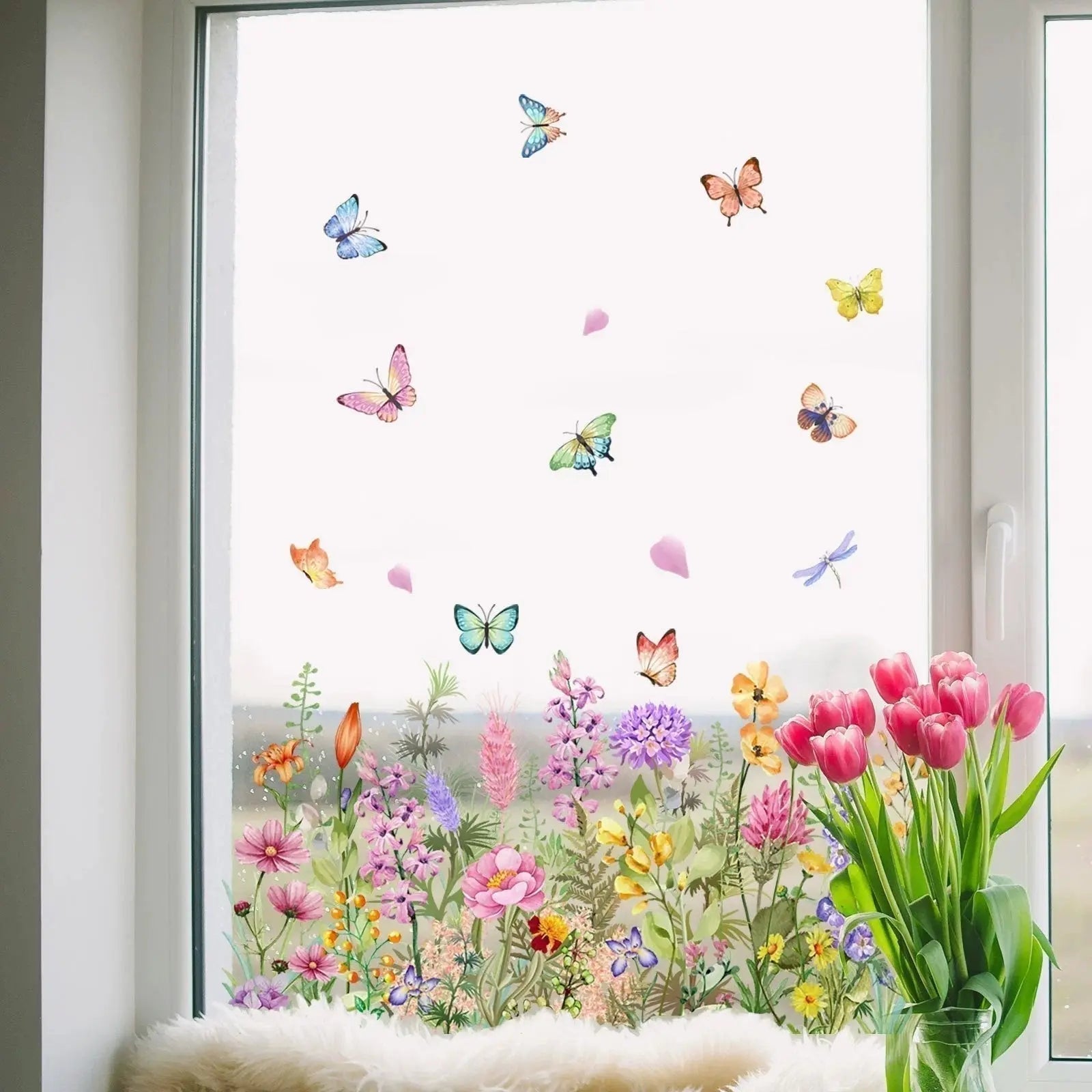 FloralHues | Bloemen raamstickers – herbruikbare dubbelzijdige bloemenstickers voor glas