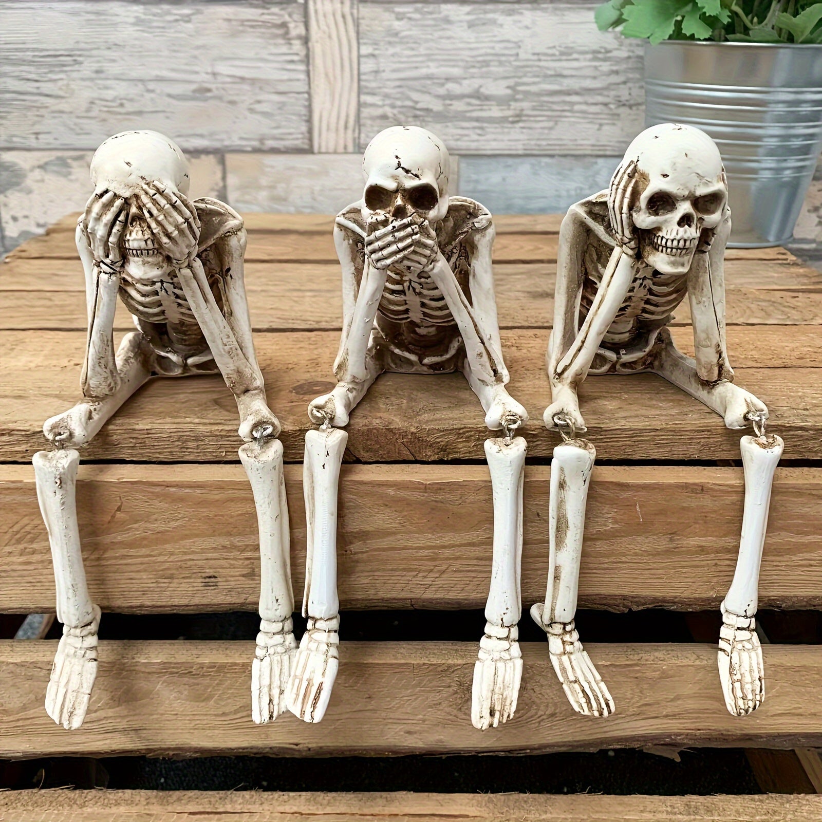 CryptSkulls | 3 stuks harsen schedels trio – Halloween spookdecoratiesculptuurenset