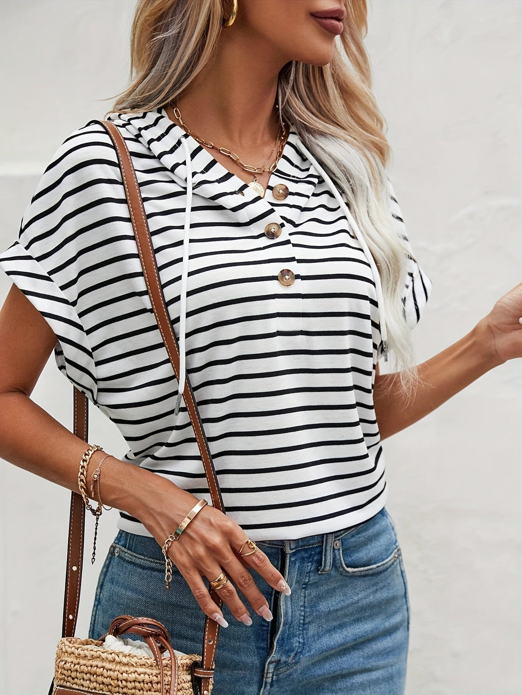 Kira | Casual hoodie voor dames – Gestreepte zomerse sweater met batwing-mouwen