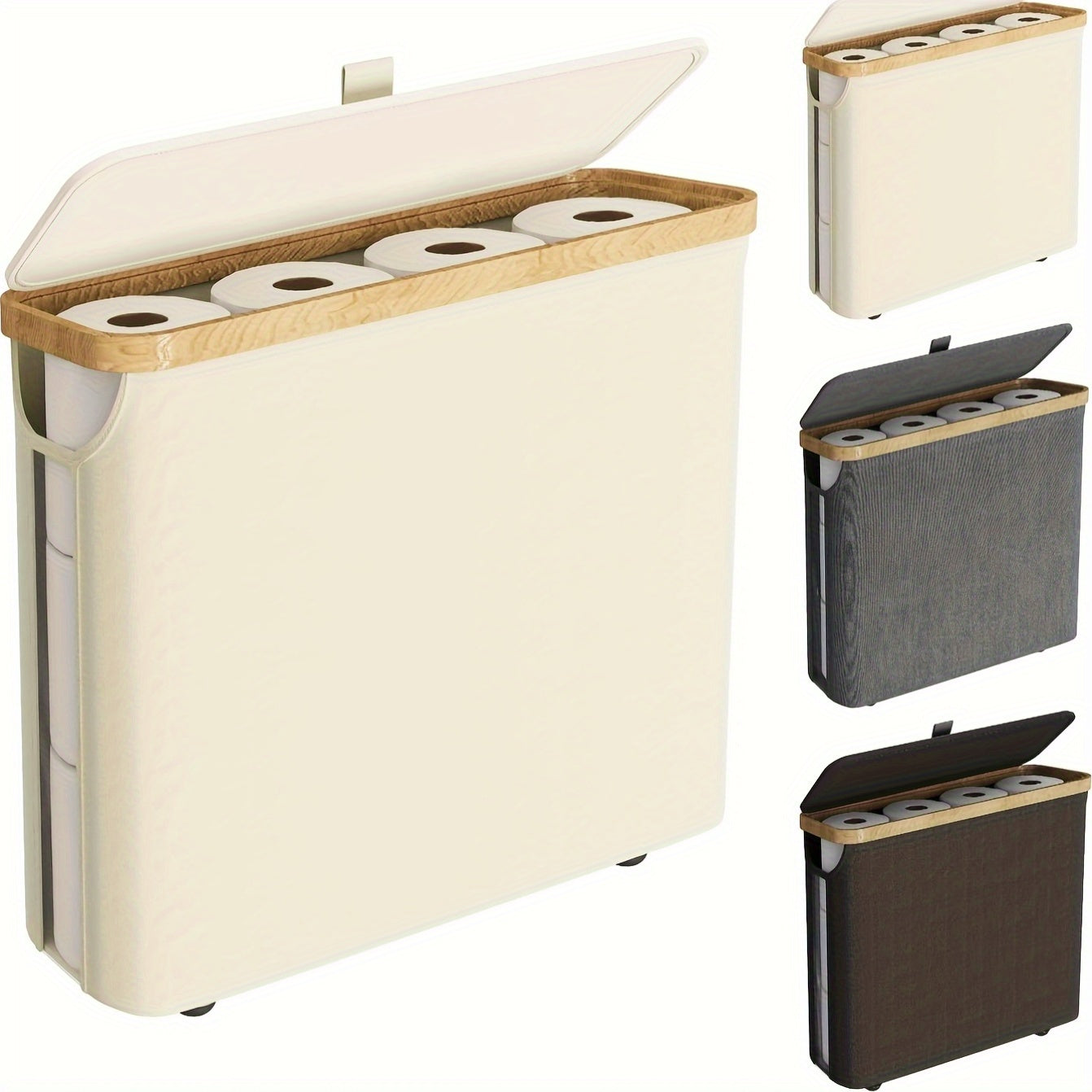 RollStash | Toiletpapiermand met deksel – houder voor maximaal 12 rollen, organizer voor badkamer en slaapkamer
