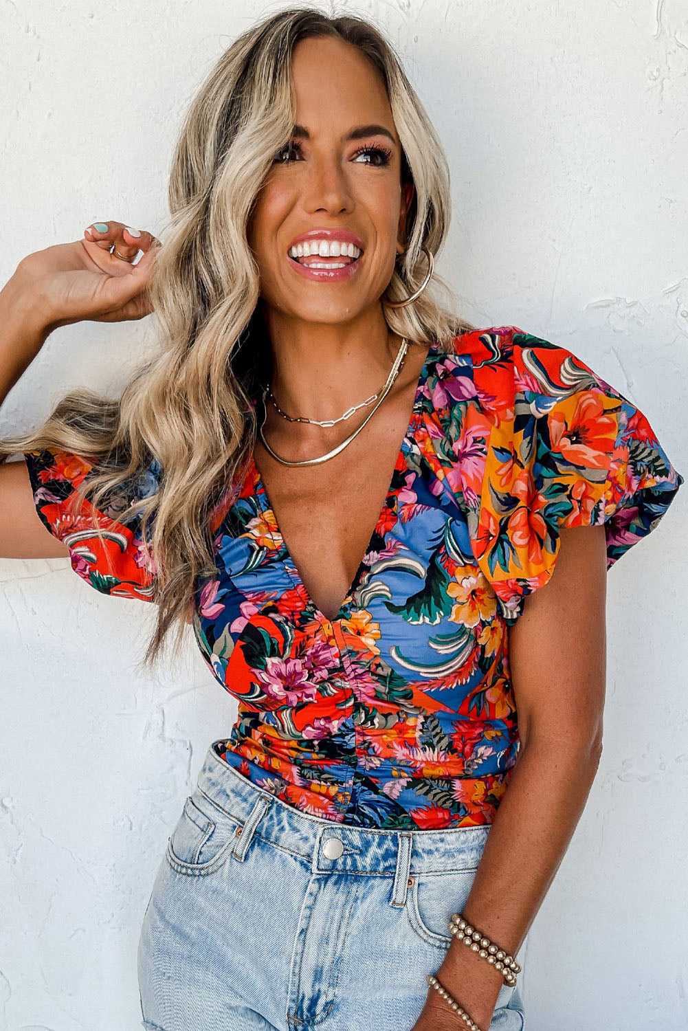 Kaelia | Elegante damesblouse – Pufftop met lange mouwen en bloemenprint