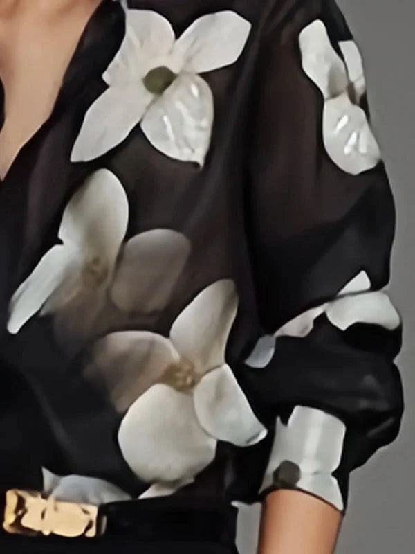Valyssa | Chiffon Blouse met Lange Mouwen – Bloemenprint, Elegante Top voor Kantoor & Casual Gebruik