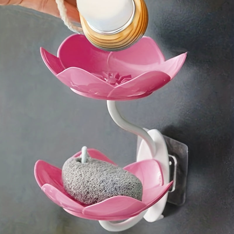 PetalDish | Dubbel Laags Lotus Zeepbakje – Wandmontage, Afvoer, Badkamertoebehoren