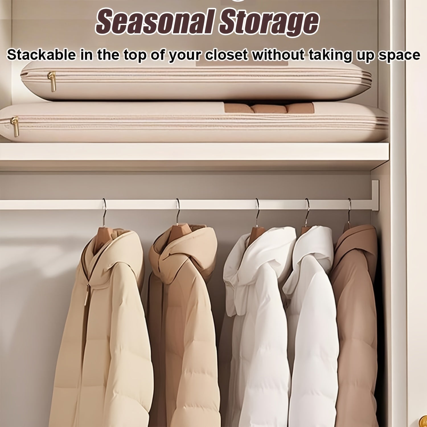 WardrobeSqueeze | 40% ruimtebesparende hangende vacuümzak – compressieopslag voor donsjassen en winterkleding