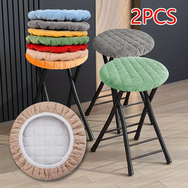 PlushFit | 2-delige Ronde Stoelzittingen Hoes – Dikke Gewatteerde Elastische Stoelhoezen, Beschermende Slipcovers
