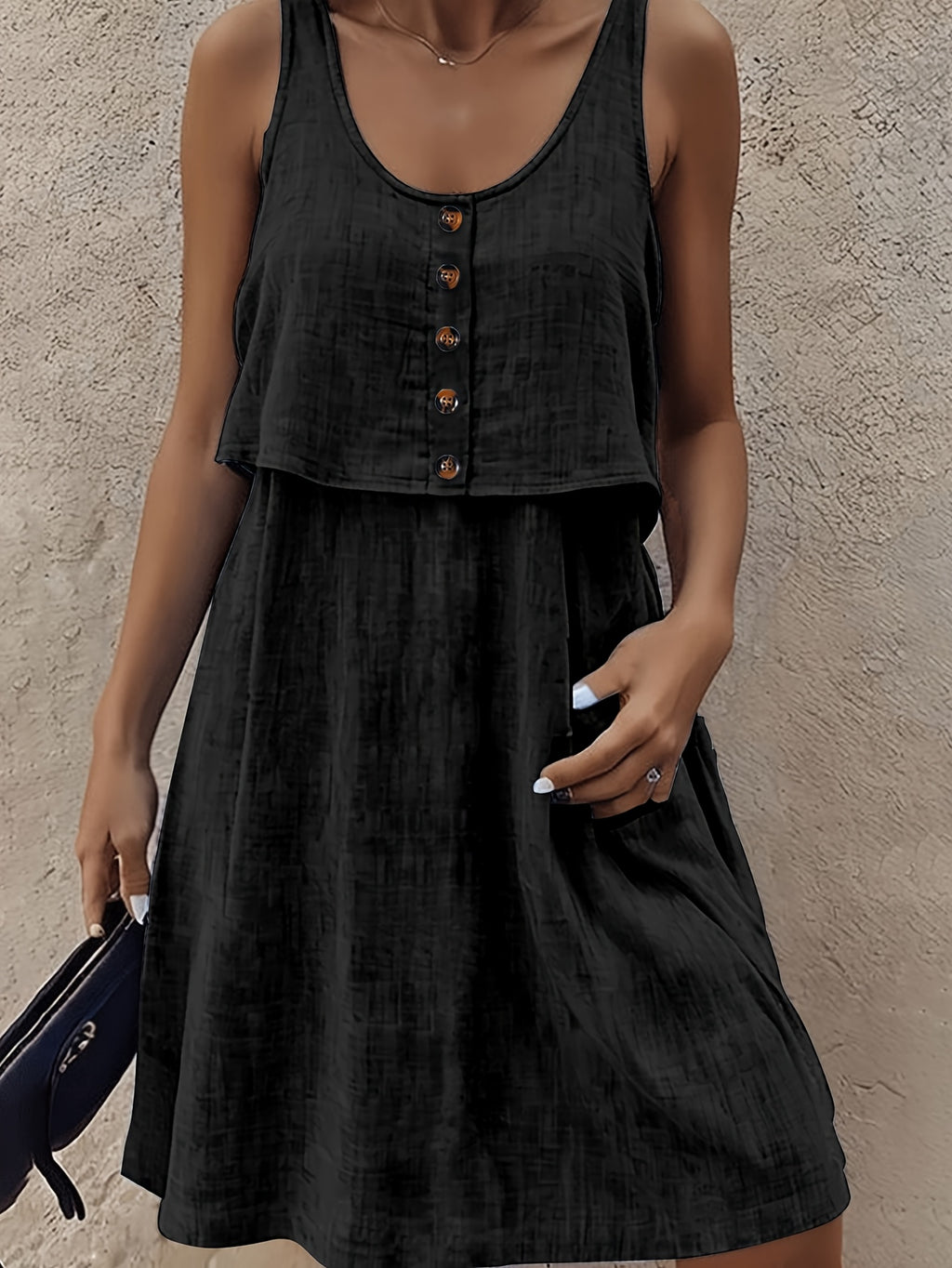 Teyla | Damesjurk met knopen – Effen, vestachtige, loszittende, casual midi-jurk