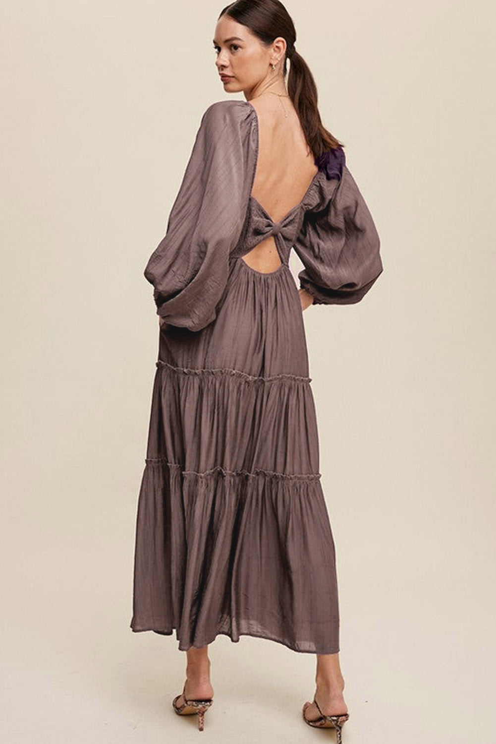 Sinae | Dames V-hals Maxi Jurk met Cut-Out – Boho Avondjurk met Strikdetail en Franjes
