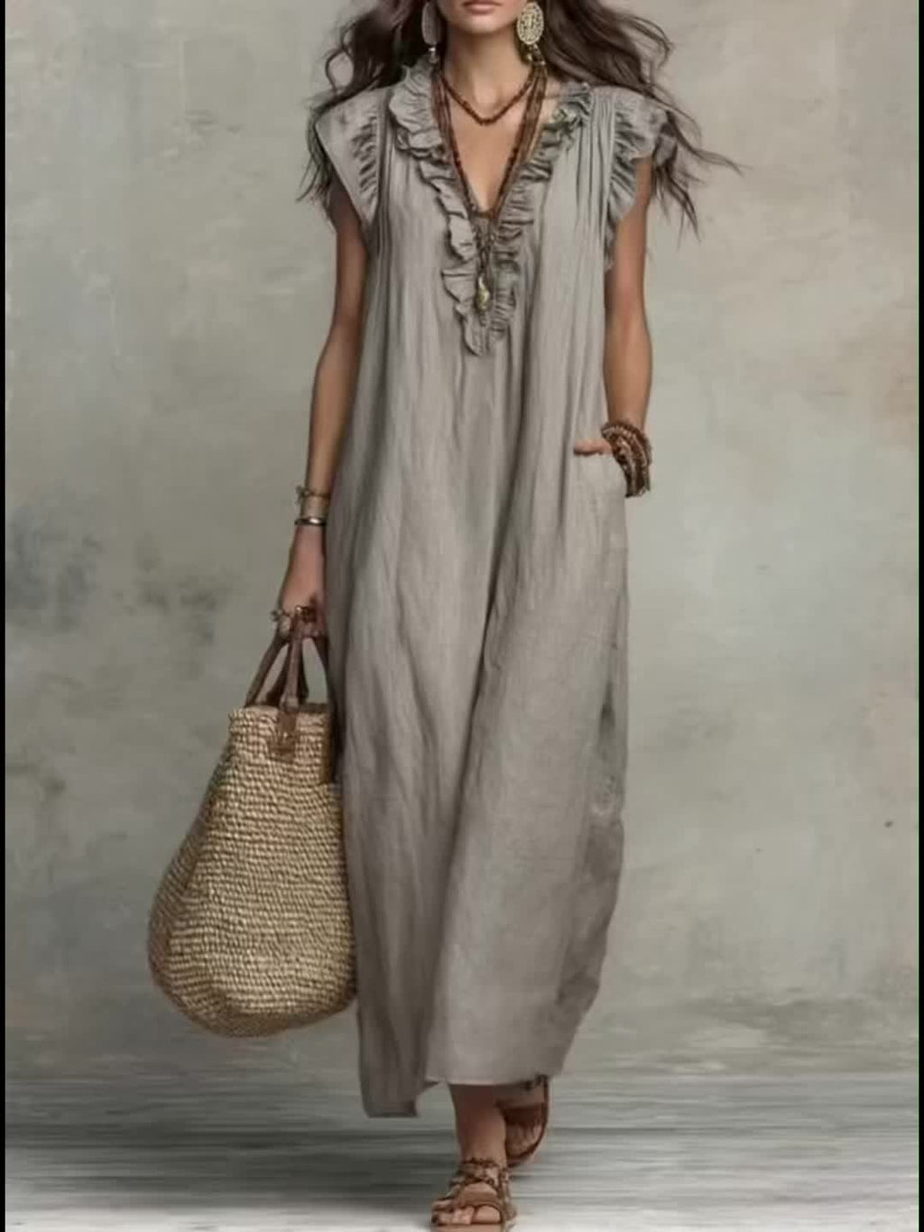 Jyra | Casual-elegante jurk voor dames – Lange, zwierige zomerjurk in boho-stijl met V-hals