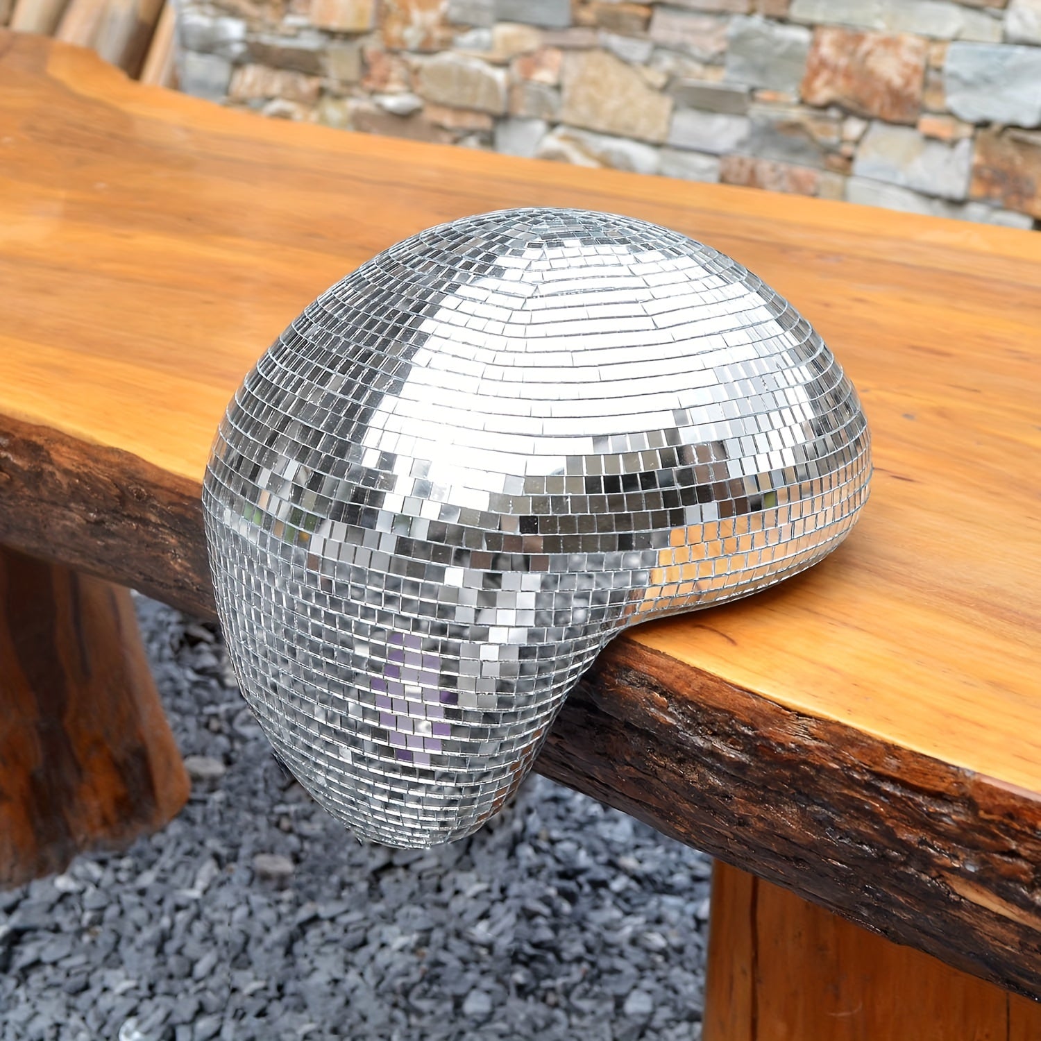 Meltique | Zilverkleurige gesmolten disco bal sculptuur - gespiegeld glas smelten bal, Decoratief Ornament voor in Huis
