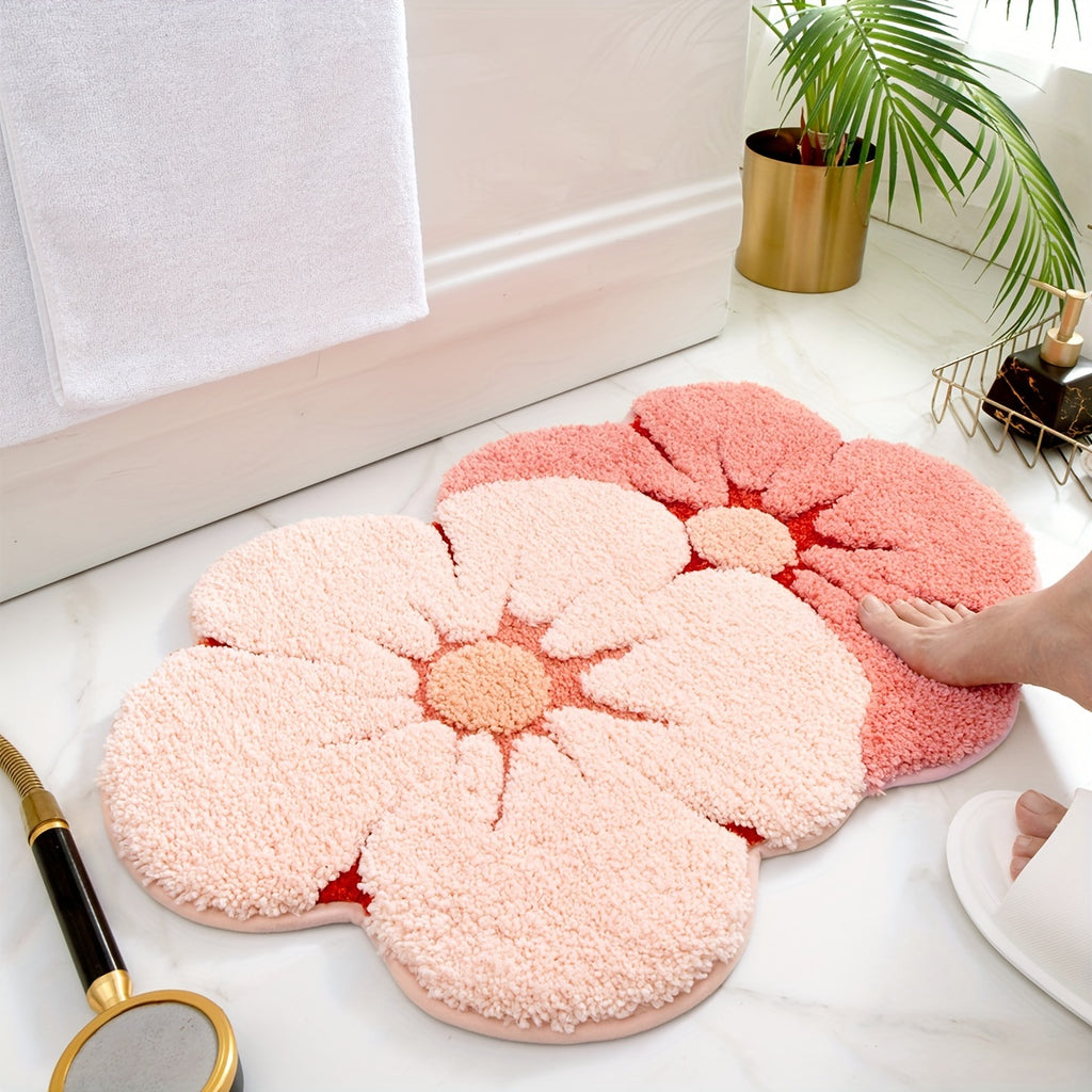 Petaluxe | Zachte tweekleurige badkamermat met bloemmotief, antislipmat voor badkuip en wastafel