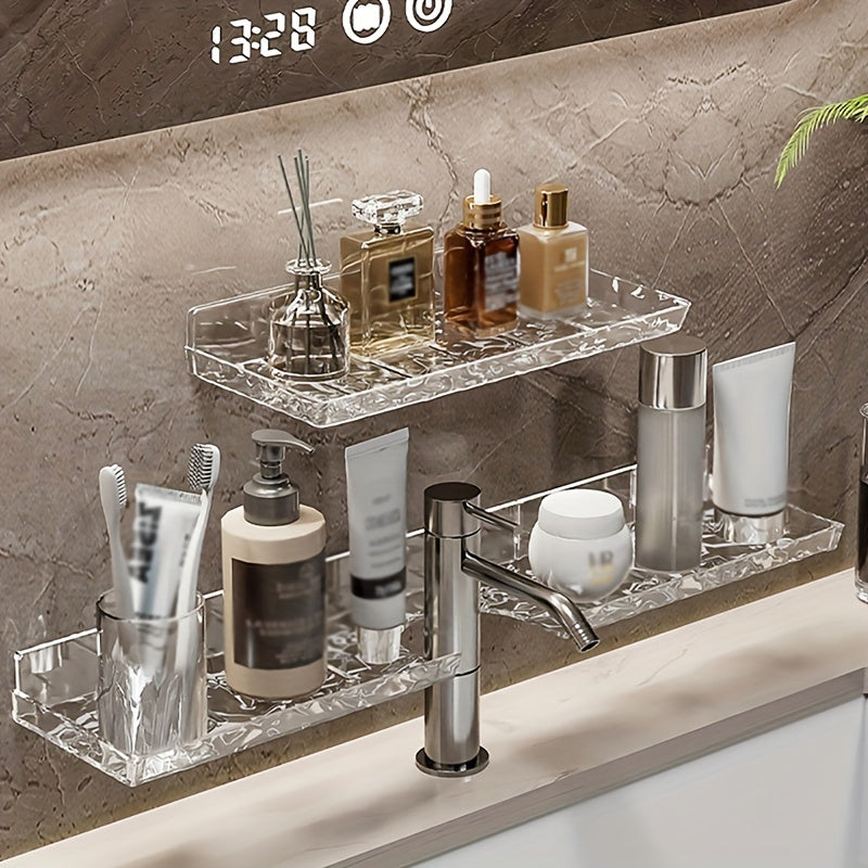 LuxeNook | Wand gemonteerde badkamer wastafel plank met holle drainage, Plastic opslag voor badkamer organisatie