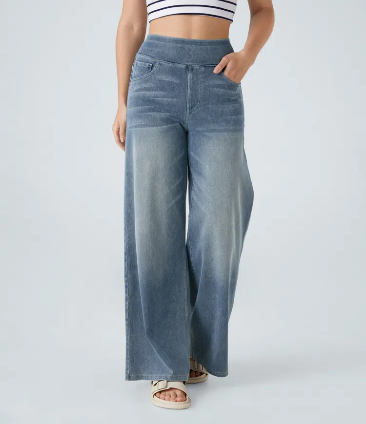 Rexina | Dames high-waisted wijde jeans – Comfortabele stretchdenim, trendy losvallende casual broek