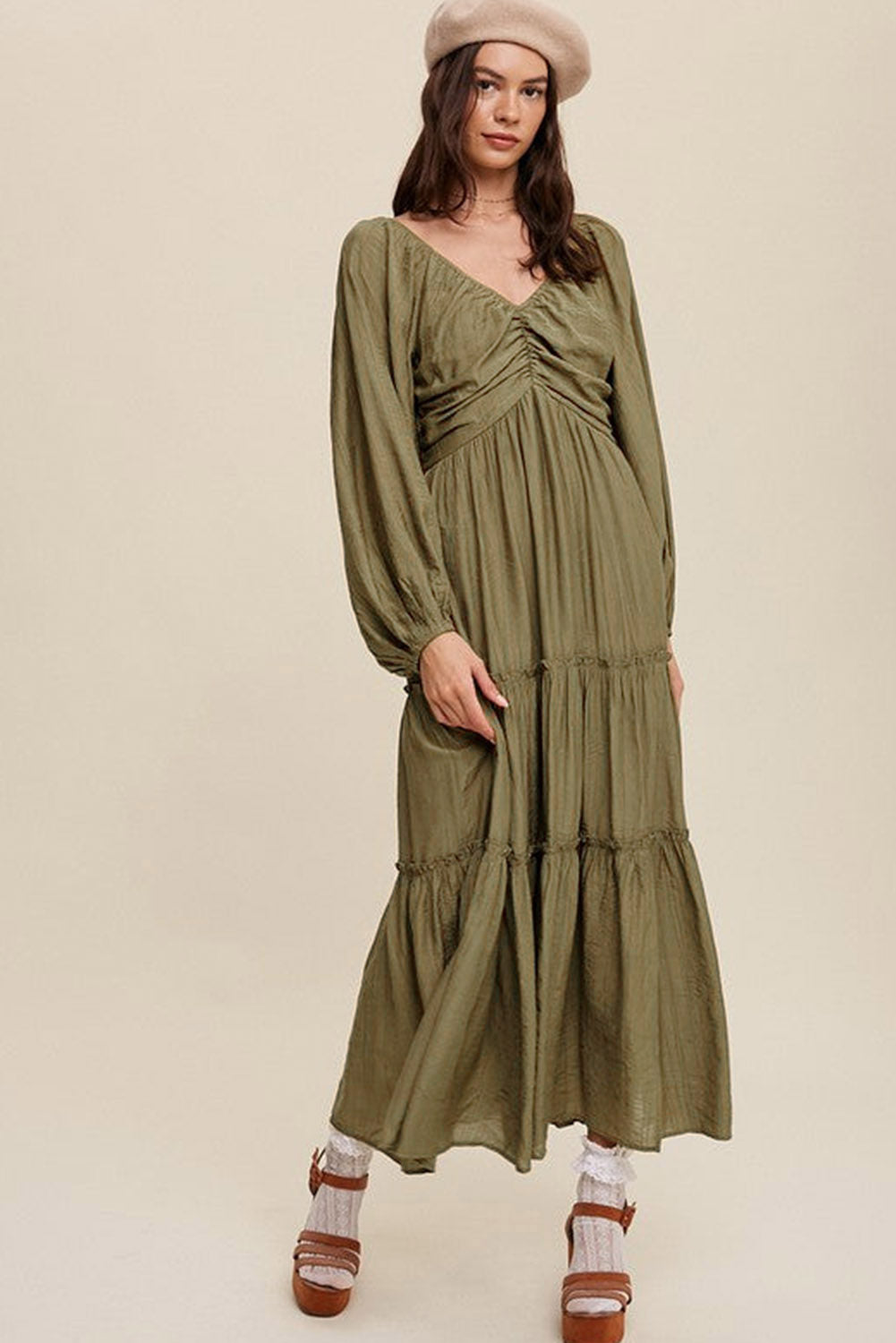 Sinae | Dames V-hals Maxi Jurk met Cut-Out – Boho Avondjurk met Strikdetail en Franjes