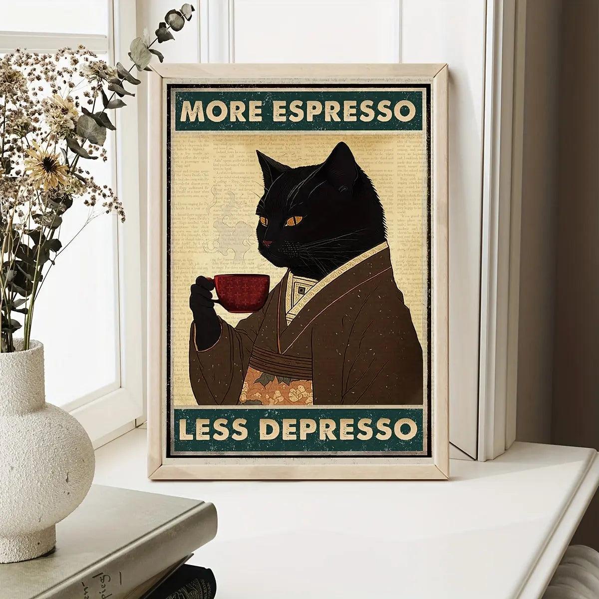 CaffeineFix | “Meer Espresso Minder Depresso” Muurkunst - Motiverende Koffie Citaat Poster