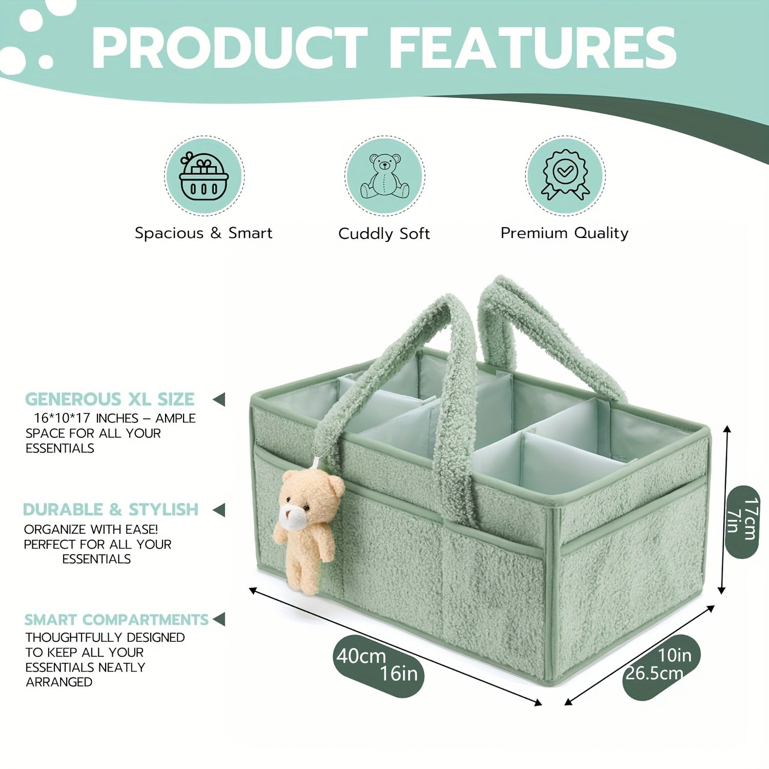 NappyNest | Luier Caddy Organizer - Draagbaar opbergmandje voor luiers, doekjes & babyspullen, luiertafel organizer