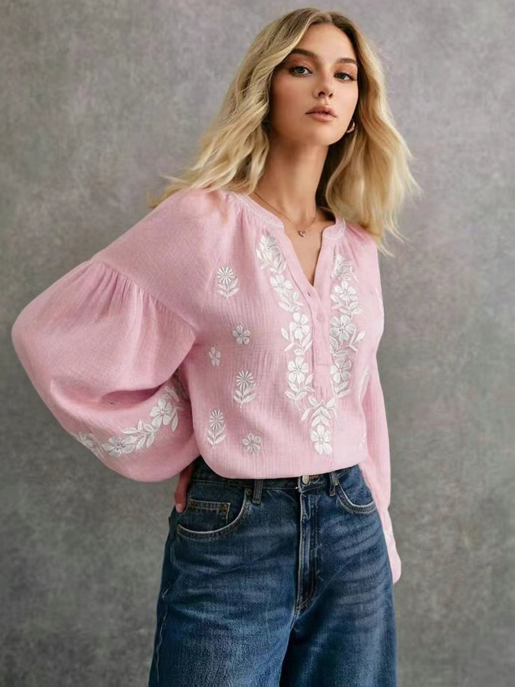 Peria | Etnisch dameshemd - Geborduurde casual bohemienblouse