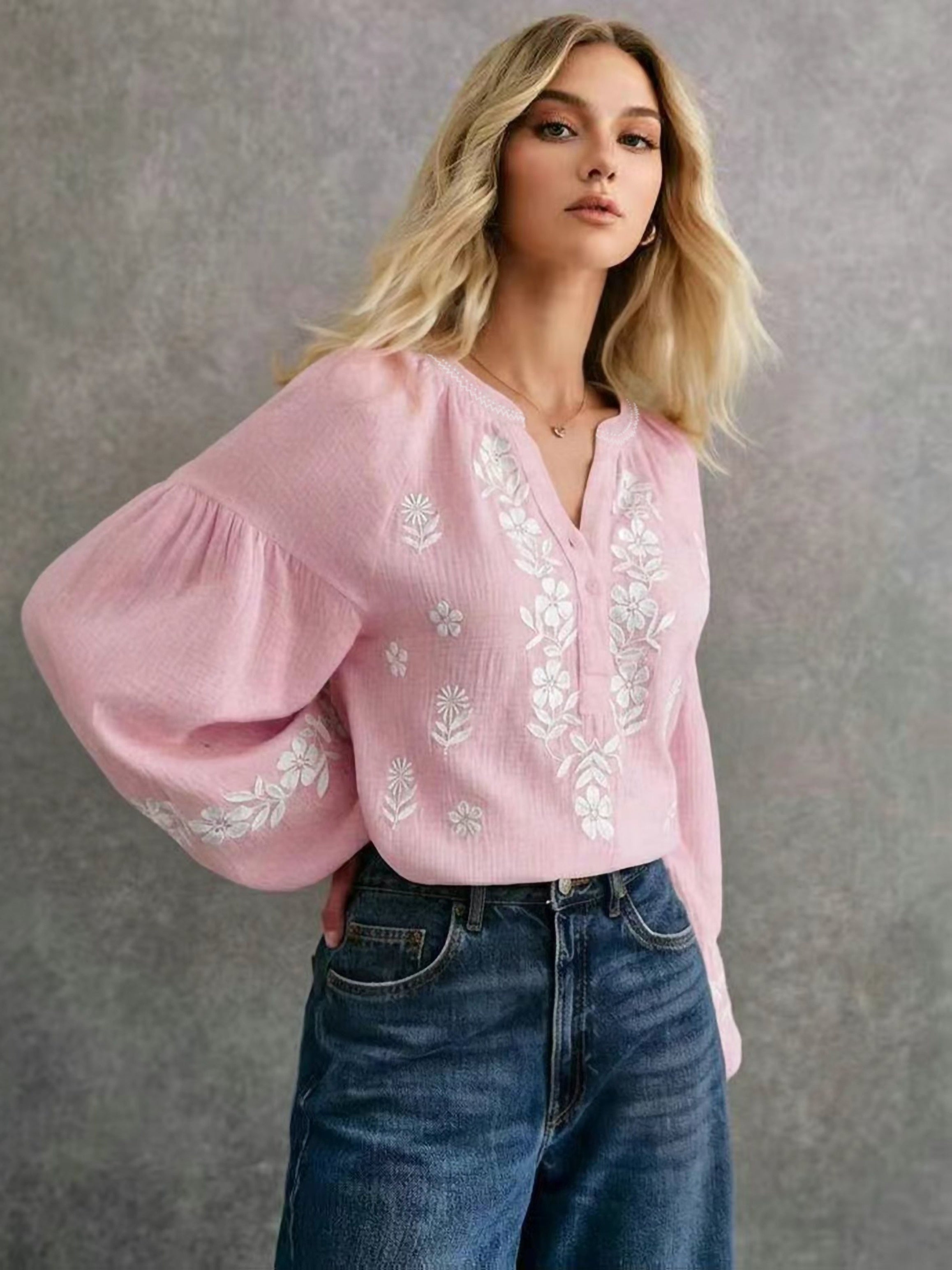 Peria | Etnisch dameshemd - Geborduurde casual bohemienblouse