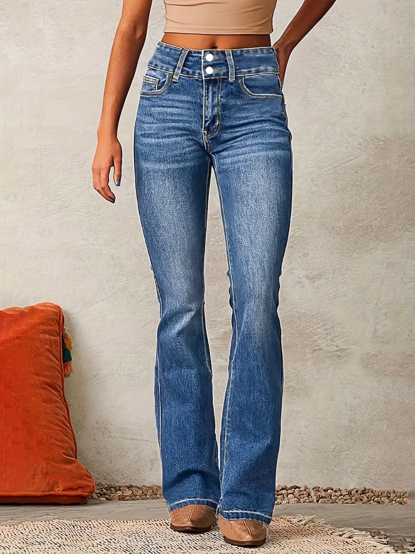 Calista | Dames Slim Fit Flare Jeans – High-Waist Stretch Denim, Elegante Wijde Broek