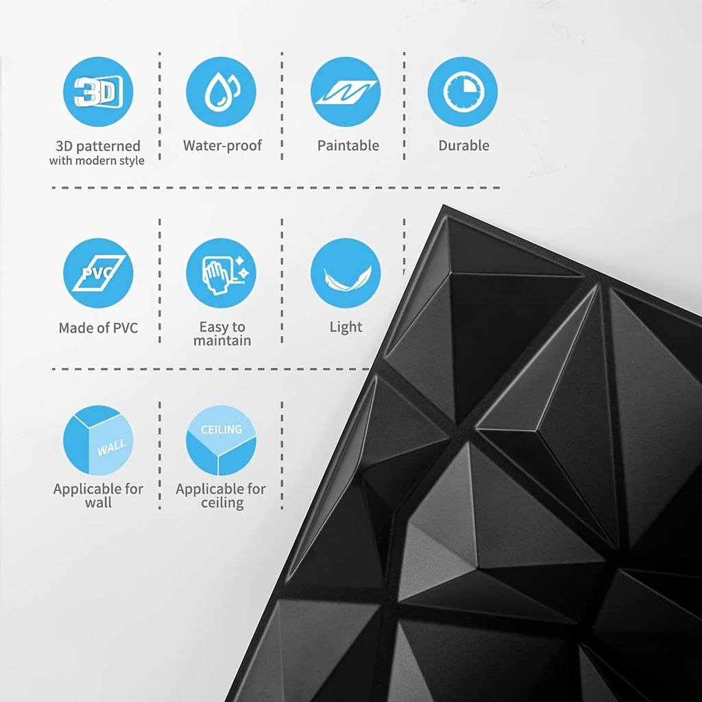GeoLux | 3D geometrische diamantwandpanelen – zelfklevende, moderne decoratieve panelen voor een stijlvol interieur