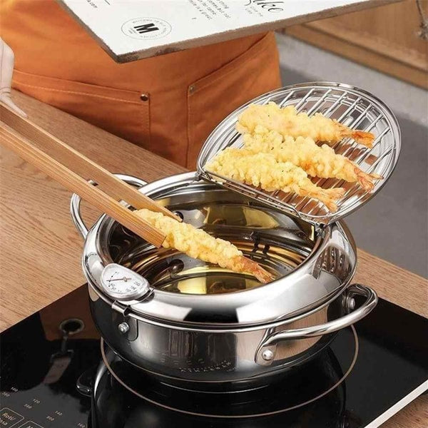 PureFry | Roestvrijstalen Friteuse - Professionele Frituurpan met Deksel & Zeef voor Krokant, Schoon Koken