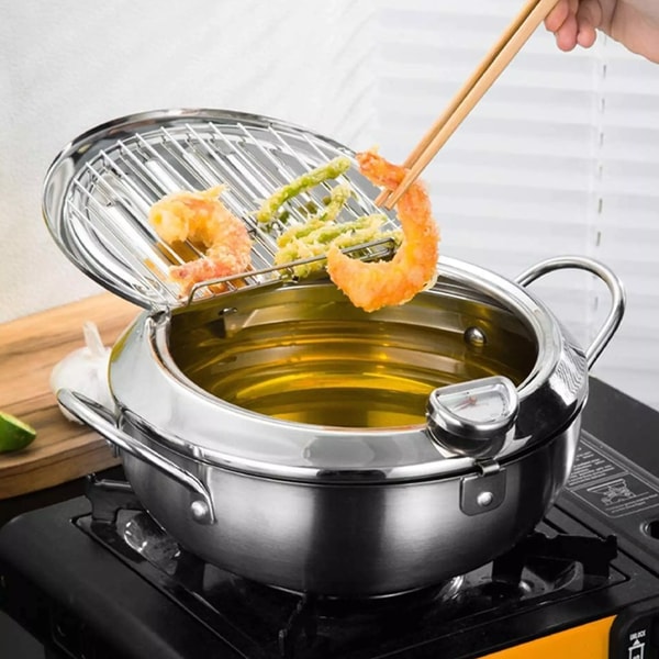 PureFry | Roestvrijstalen Friteuse - Professionele Frituurpan met Deksel & Zeef voor Krokant, Schoon Koken