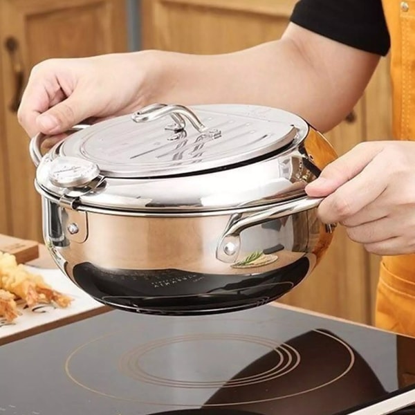 PureFry | Roestvrijstalen Friteuse - Professionele Frituurpan met Deksel & Zeef voor Krokant, Schoon Koken