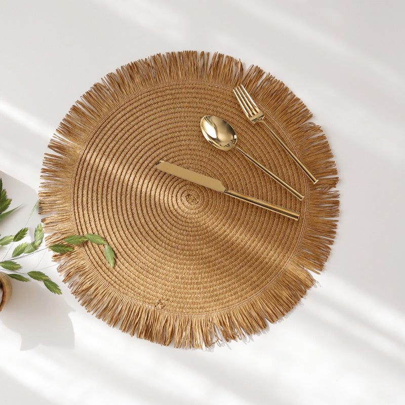 WeaveAura | Boho Ronde Geweven Placemats - Linnen Gevlochten, Hittebestendige Tafelmatten