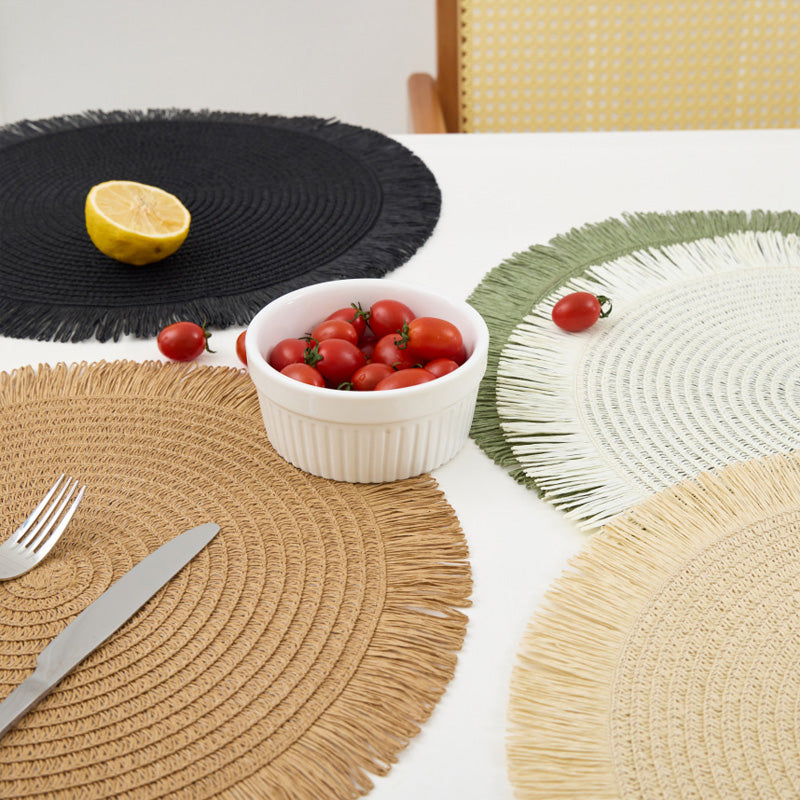 WeaveAura | Boho Ronde Geweven Placemats - Linnen Gevlochten, Hittebestendige Tafelmatten