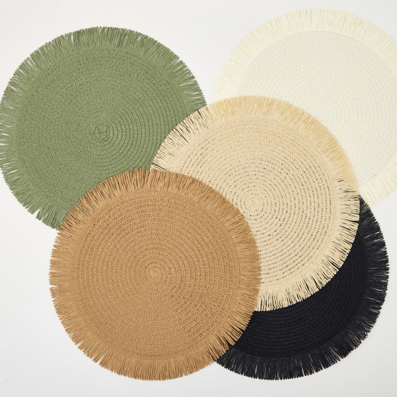 WeaveAura | Boho Ronde Geweven Placemats - Linnen Gevlochten, Hittebestendige Tafelmatten