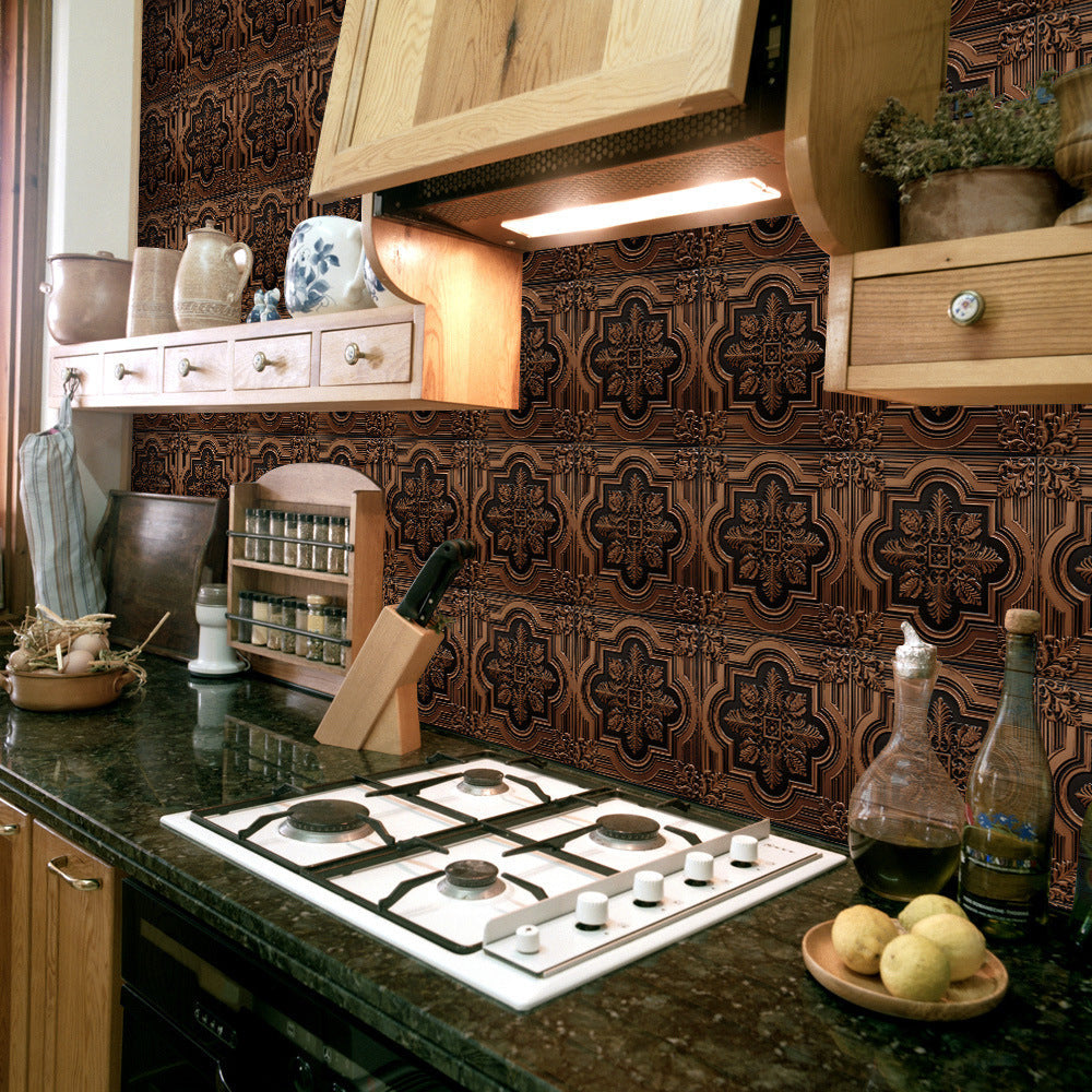 LuxeTile | Glanzend Retro Vintage Patroon Tegels Behang - Zelfklevende PVC Muur & Meubel Sticker