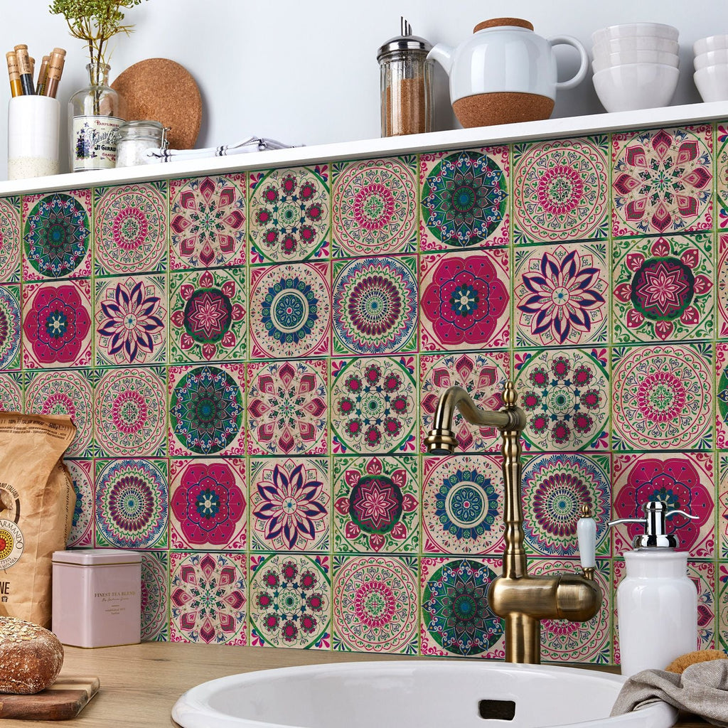 MandalaPatch | 24 Mandala Tegel Stickers - Europese Stijl, Peel & Stick, Waterdicht Vinyl Muur- & Vloerstickers