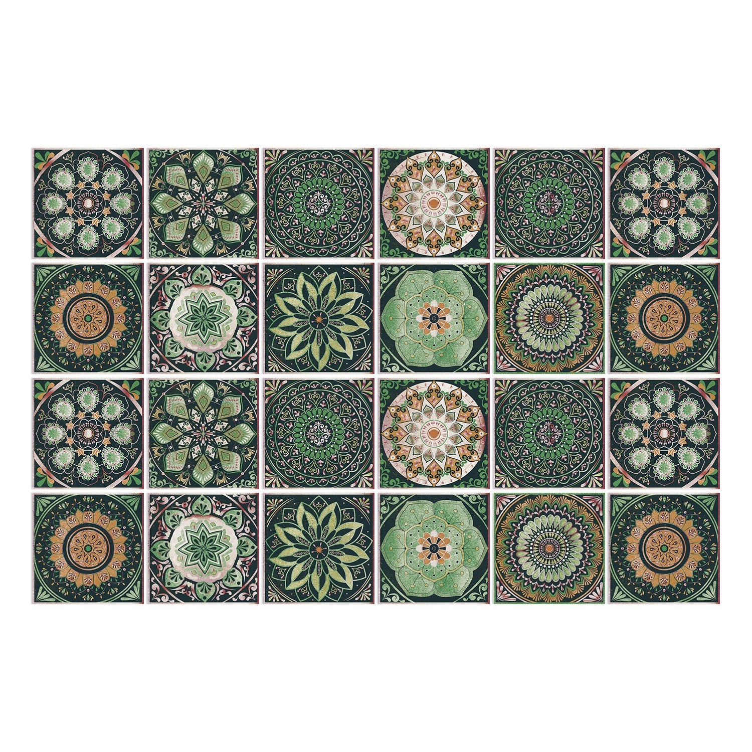 MandalaPatch | 24 Mandala Tegel Stickers - Europese Stijl, Peel & Stick, Waterdicht Vinyl Muur- & Vloerstickers