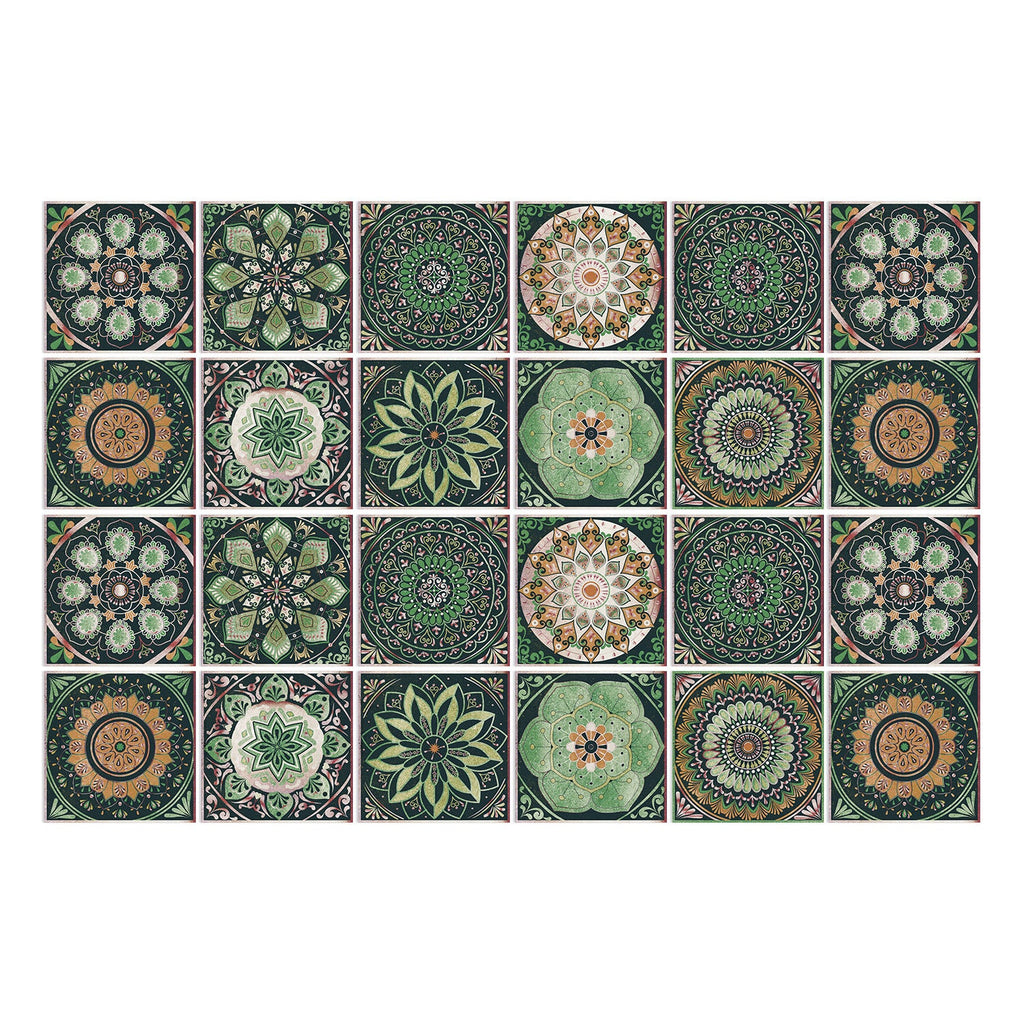 MandalaPatch | 24 Mandala Tegel Stickers - Europese Stijl, Peel & Stick, Waterdicht Vinyl Muur- & Vloerstickers