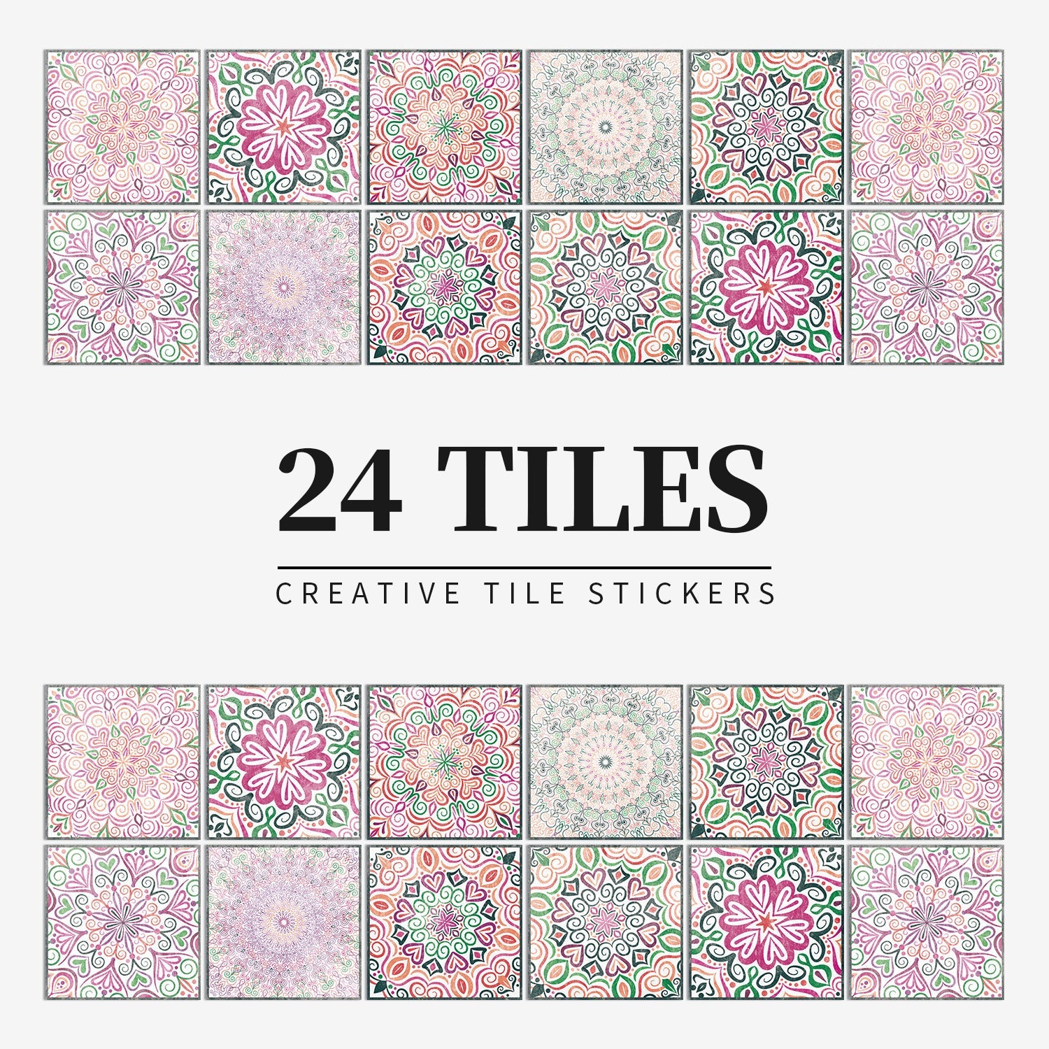 MandalaPatch | 24 Mandala Tegel Stickers - Europese Stijl, Peel & Stick, Waterdicht Vinyl Muur- & Vloerstickers