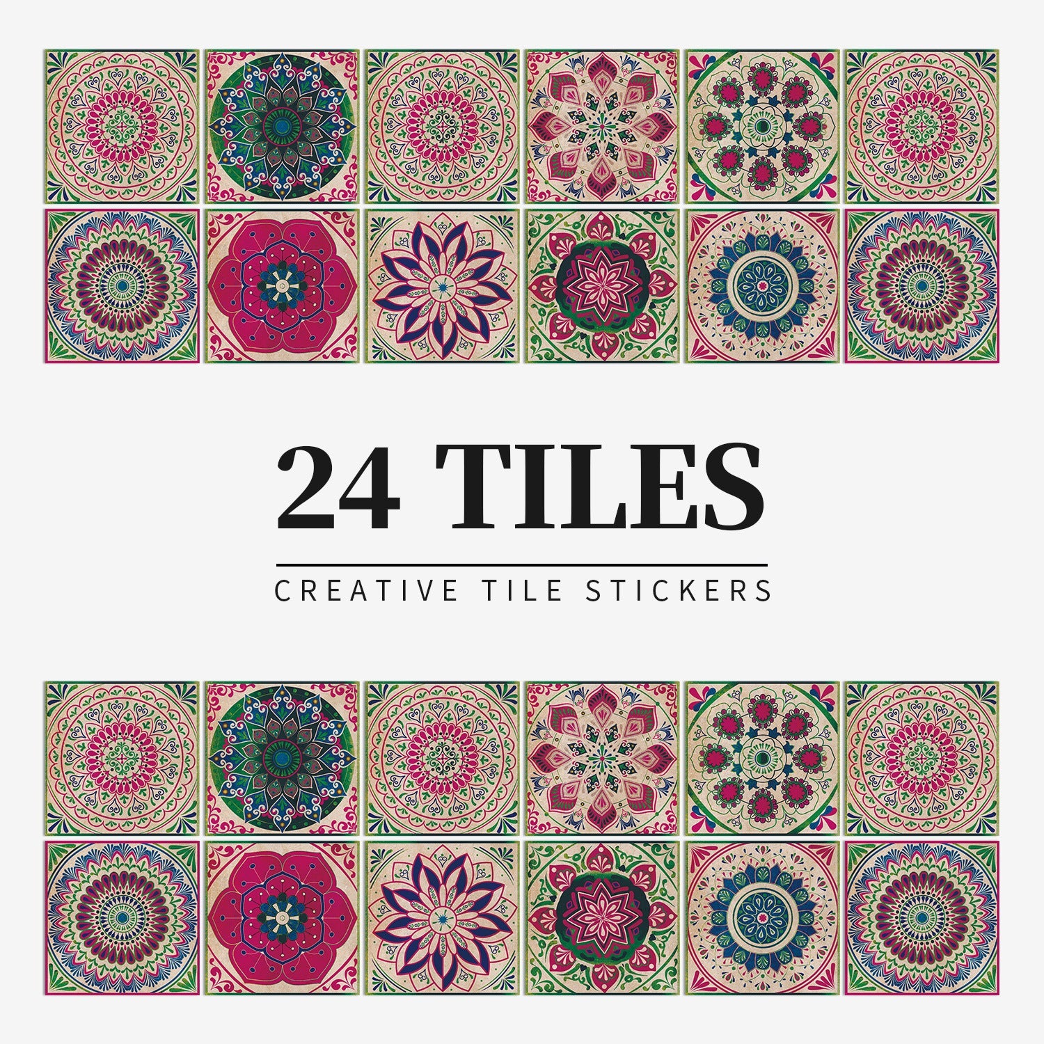 MandalaPatch | 24 Mandala Tegel Stickers - Europese Stijl, Peel & Stick, Waterdicht Vinyl Muur- & Vloerstickers