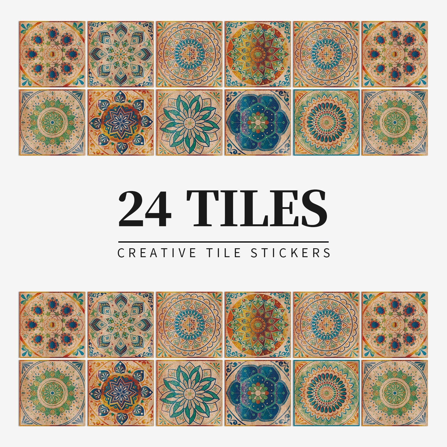 MandalaPatch | 24 Mandala Tegel Stickers - Europese Stijl, Peel & Stick, Waterdicht Vinyl Muur- & Vloerstickers
