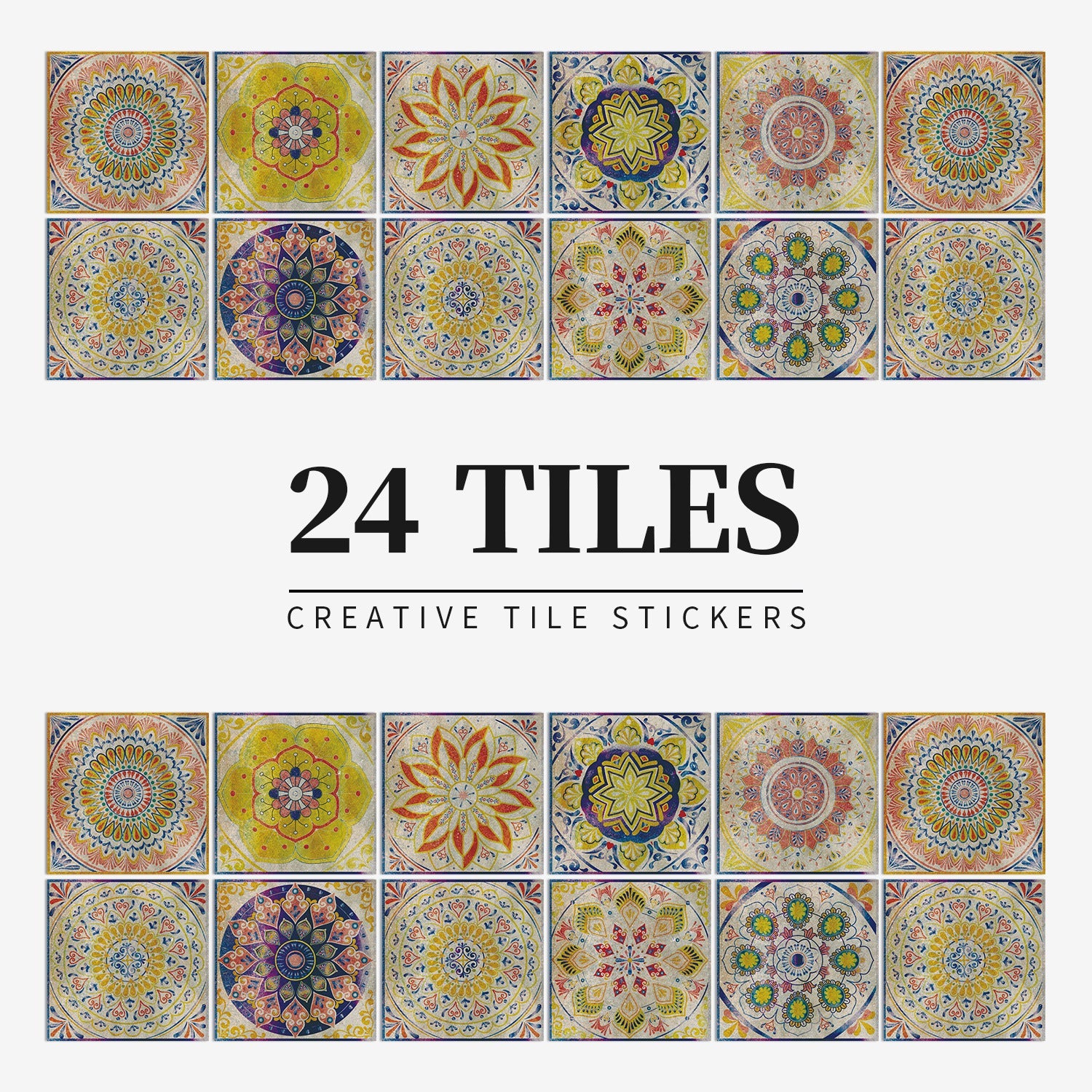 MandalaPatch | 24 Mandala Tegel Stickers - Europese Stijl, Peel & Stick, Waterdicht Vinyl Muur- & Vloerstickers