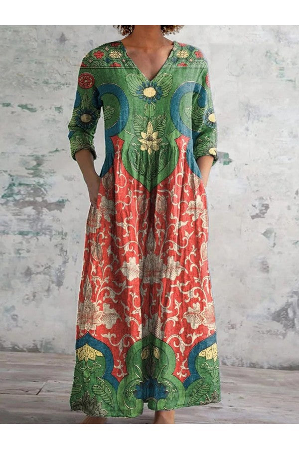 Arunae | Dames vintage bloemenjurk – romantische elegante midi-jurk