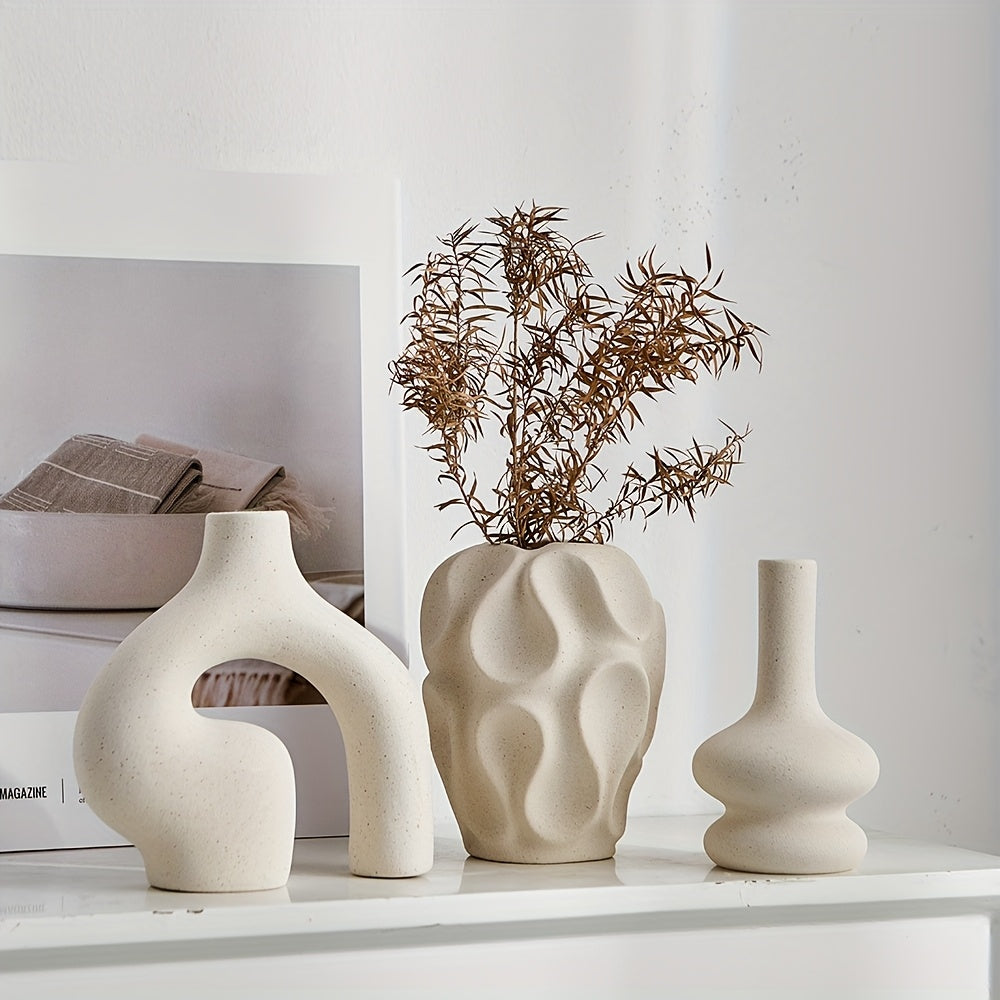VasaForm | 3-delige Boho keramische vaasset – Moderne Scandinavische minimalistische woondecoratie