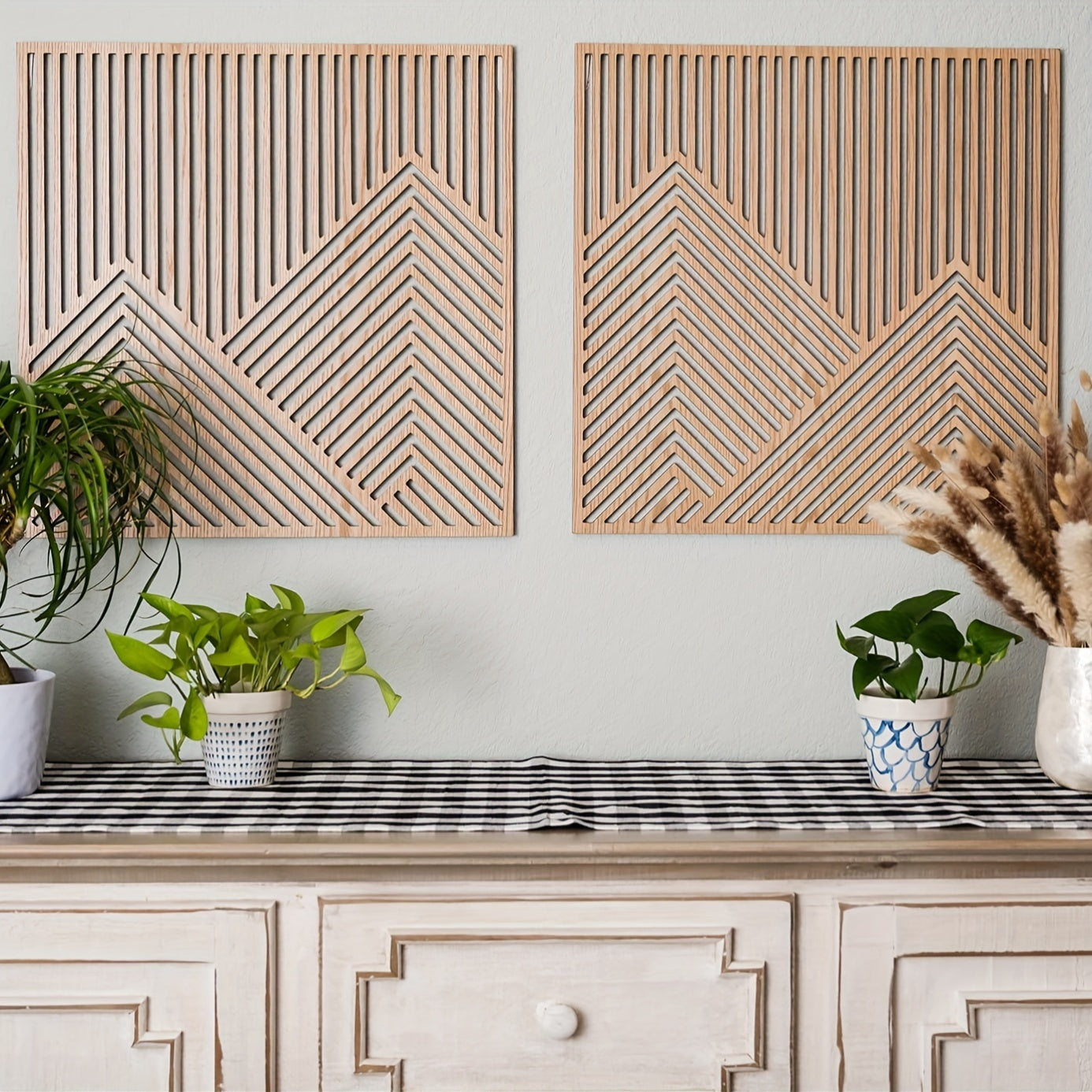 BohoPeaks | Houten Berg Muurkunst - Minimalistische Houten Panelen, Wanddecoratie