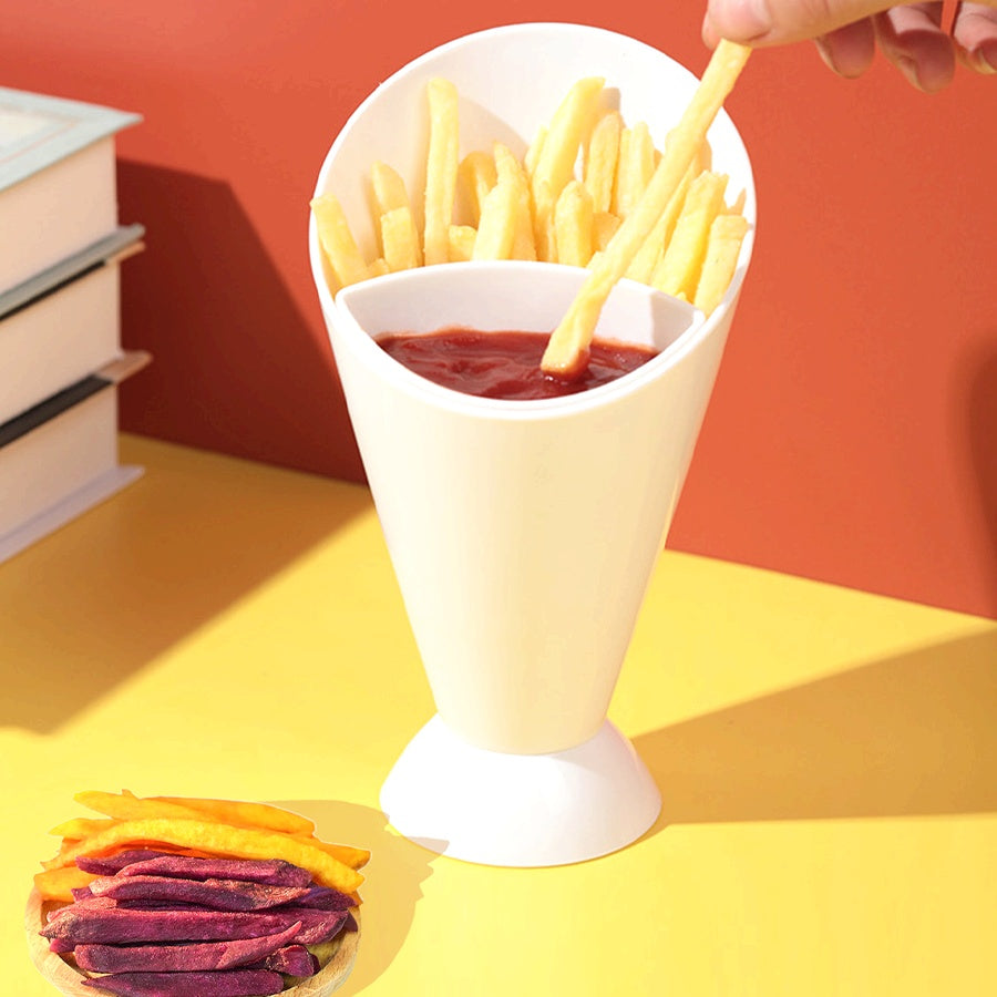 FryDock | Franse frietbeker met twee compartimenten en sausbakje – Herbruikbare snackbeker voor thuis
